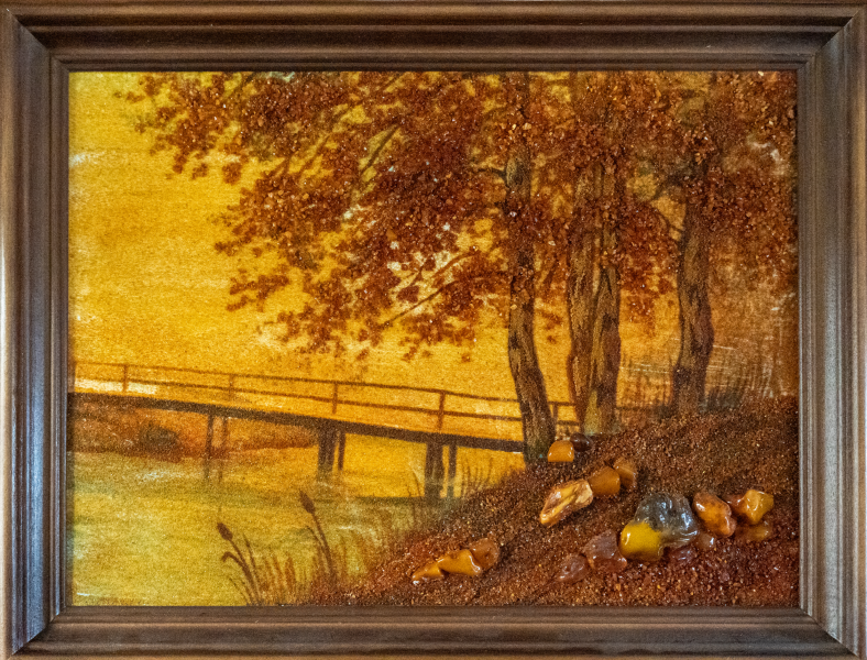Landscape with tree and bridge made of Amber
