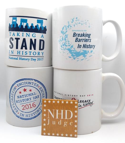 National History Day mugs and an NHD judge's badge