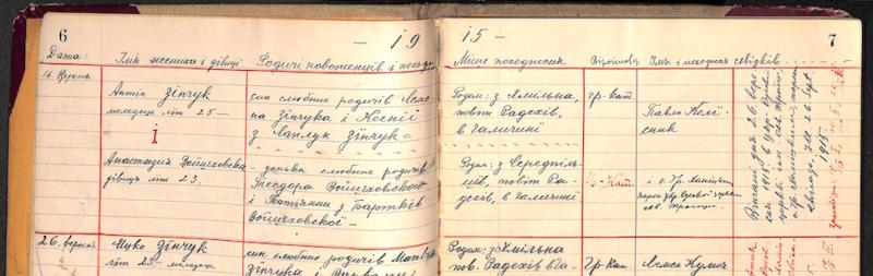 Pages from a 1915 parish register book