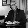 Stefan Maksymjuk speaking at the Solomiia Krushel'nyts'ka Museum in 1995.