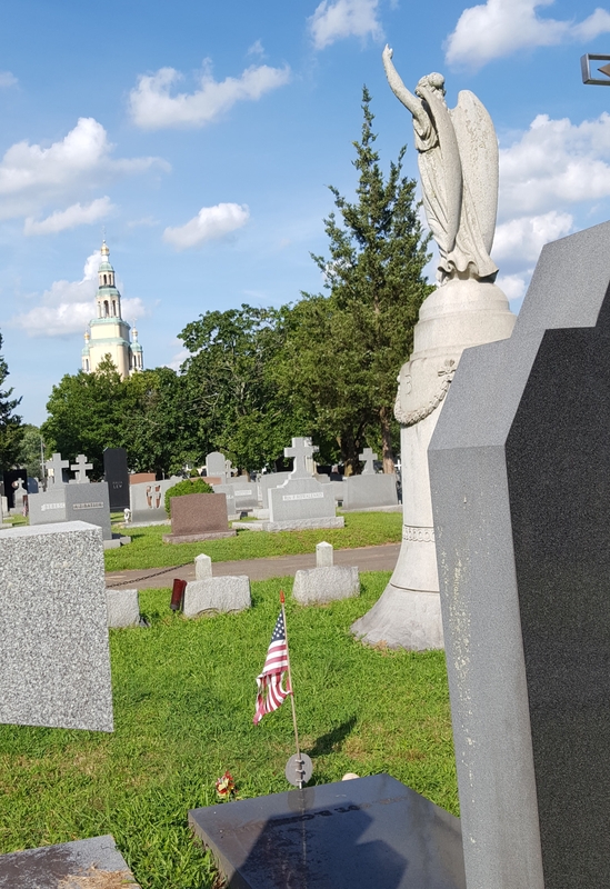 View of St. Andrew Cemetery with St. Andrew Memorial Church in the background