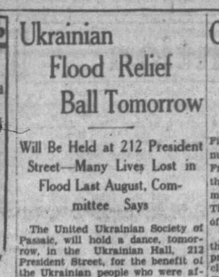 Ukrainian Flood Relief Ball Tomorrow -- Will Be Held at 212 President Street - Many Lives Lost in Flood Last August, Committee Says Ukrainian Flood Relief Ball Tomorrow -- Will Be Held at 212 President Street - Many Lives Lost in Flood Last August, Committee Says