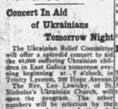 Concert In Aid of Ukrainians Tomorrow Night Concert In Aid of Ukrainians Tomorrow Night